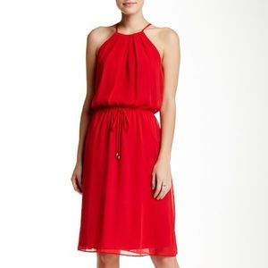 Soprano Pleat Neck Tie Waist Midi Dress